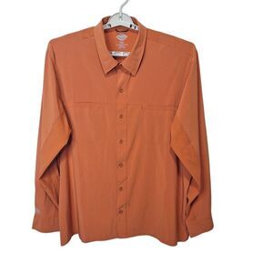 Dickies Men's Button Front Shirt‎ 2XL Long Sleeve Orange Cooling Stretch Pockets